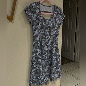 Disney Grey Dress with Light Blue and Pale Pink Stitch Print